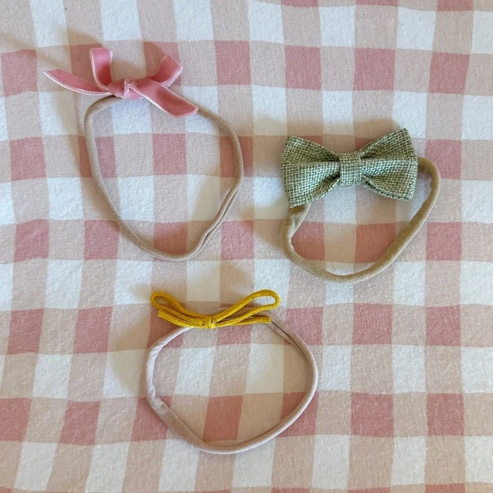 Baby Hair Bow Headband Set - Pink, Green, Yellow